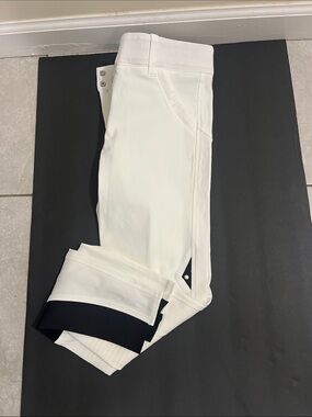 White Skinny Riding-Style Pants with Contrast Cuff , pre-worn , no size tags